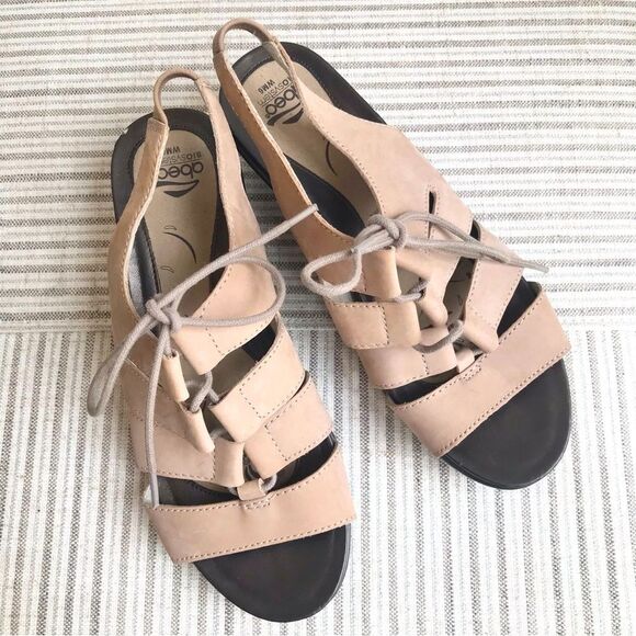 Abeo GEORGIA Tan Crisscross Lace Heeled Open Toe Gladiator Slingback Sandal - Picture 7 of 16